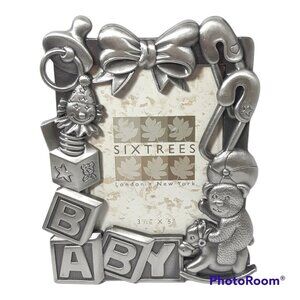 Pewter Photo Picture Frame Baby Blocks Holds 3.5 in x 5 in Picture GIFT